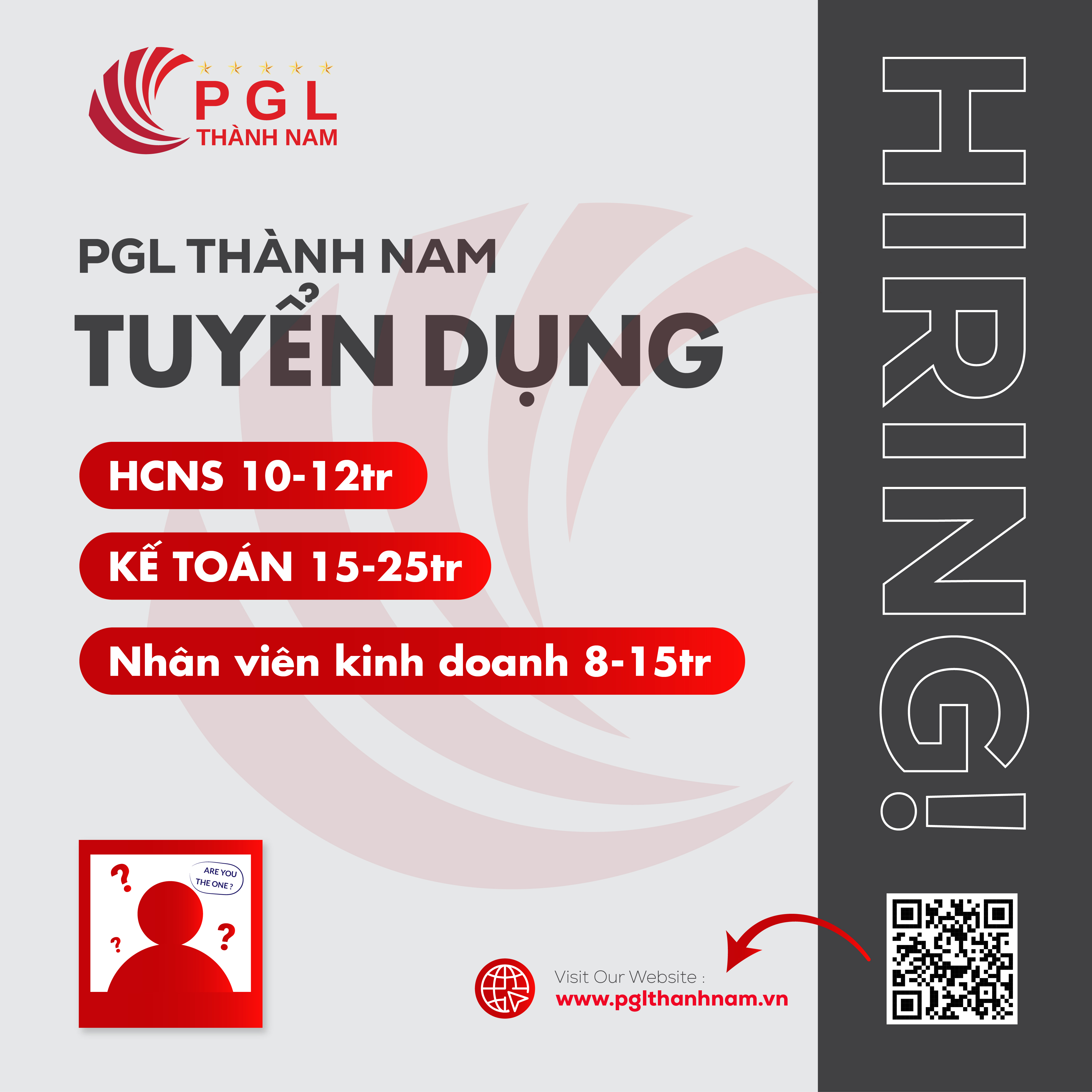 PGL THÀNH NAM TUYỂN DỤNG NHIỀU VỊ TRÍ – CƠ HỘI VIỆC LÀM ỔN ĐỊNH, LÂU DÀI